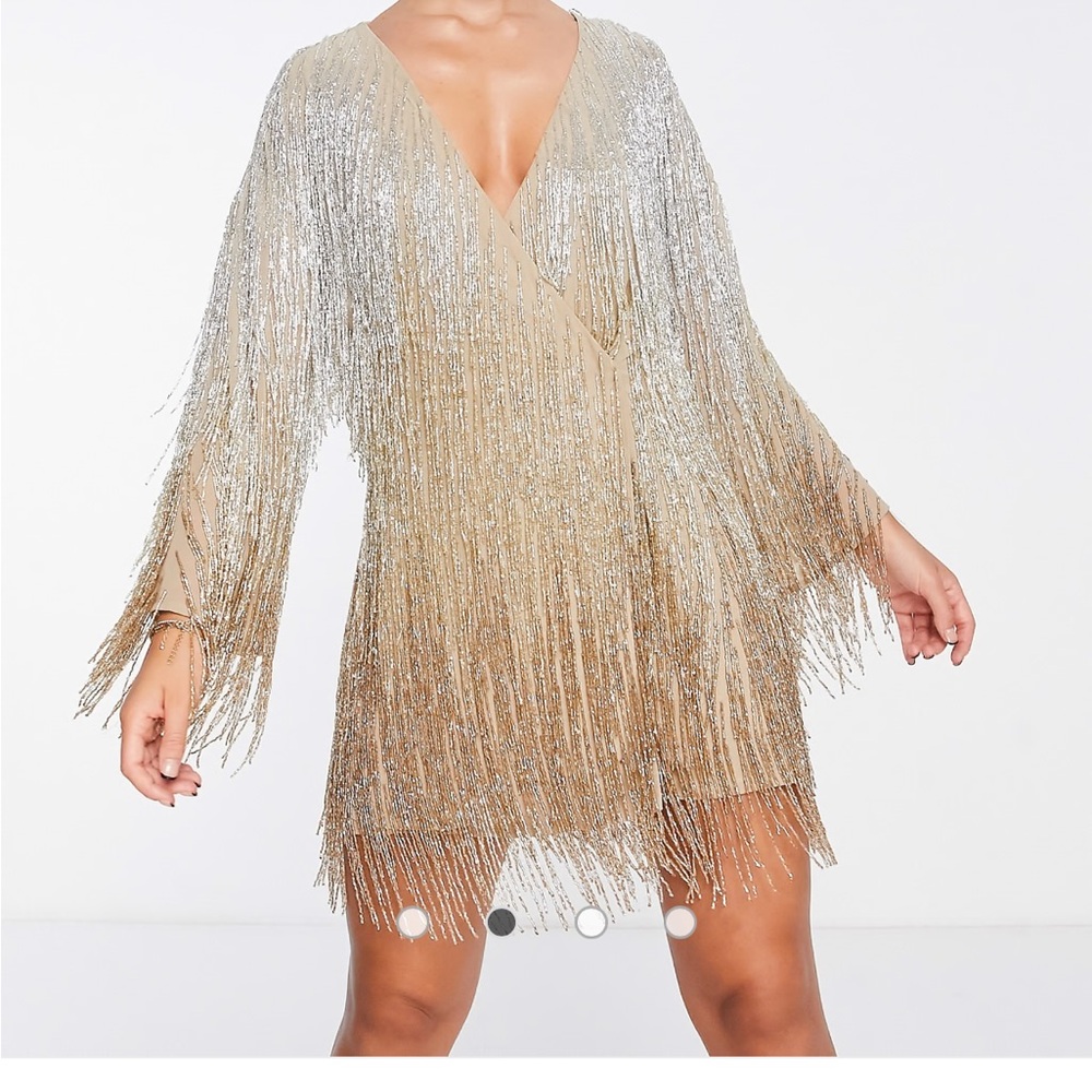 ASOS Metallic Gold Ombre Fringe Mini Dress - Picture 5 of 5